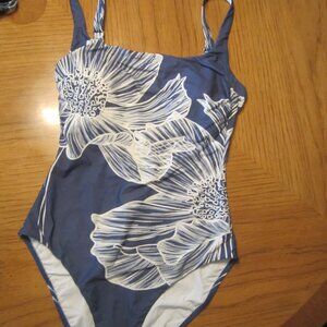 Gottex Printed Blue & White Tank Swimsuit sz 8